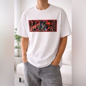 🦸 Marvel Logo Graphic T Shirt XL White Comic Superhero Tee NWT Streetwear✨